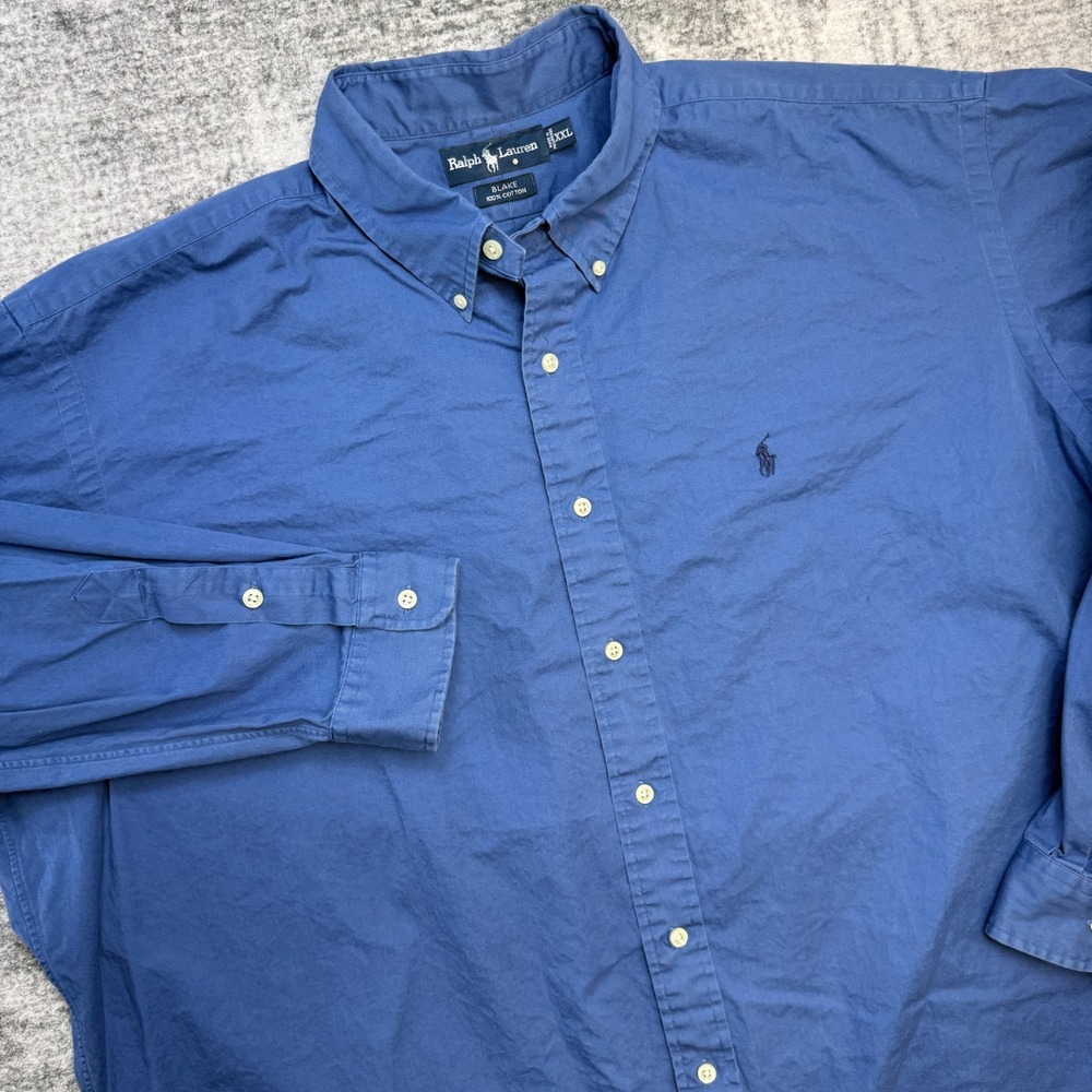 VTG Polo Ralph Lauren Shirt Mens 2XL‎ Blue Blake Oversized Cotton Twill Pony